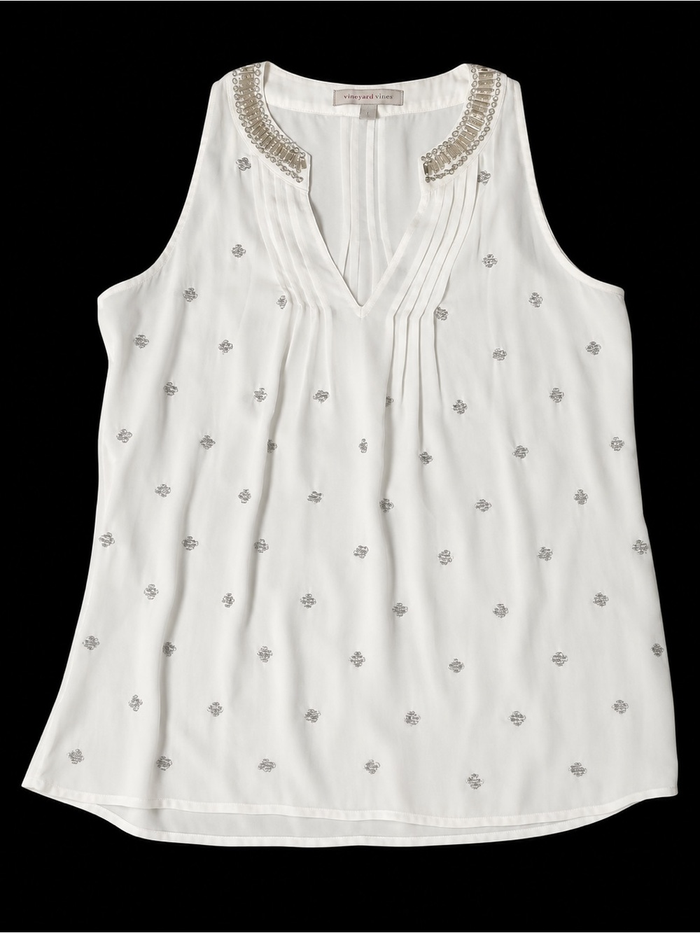Vineyard Vines White Beaded V-Neck Sleeveless Top size S retail $89.00